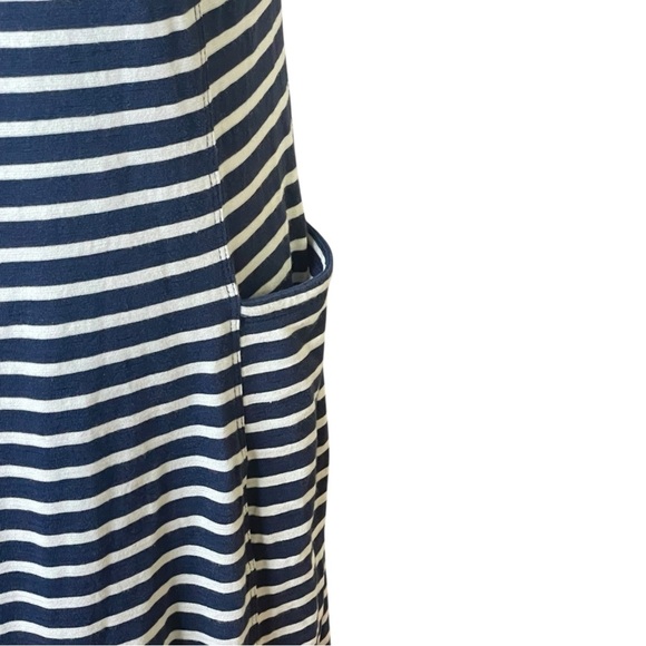 Toad & Co Muse Dress Size L Organic Cotton Midi Navy Blue Striped Pocket - Picture 6 of 7